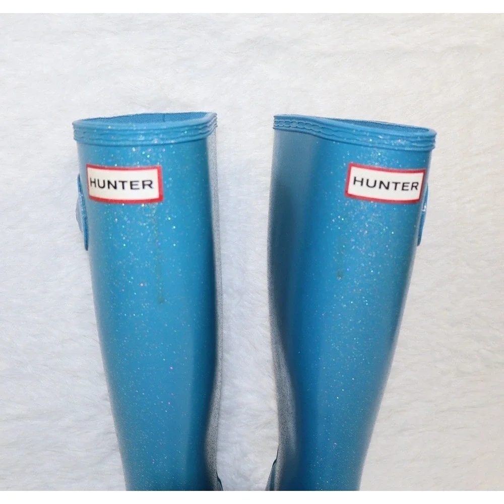 Hunter Big Kids Original Giant Glitter Rain Boots Blue Youth Sz 5 / Womens 6